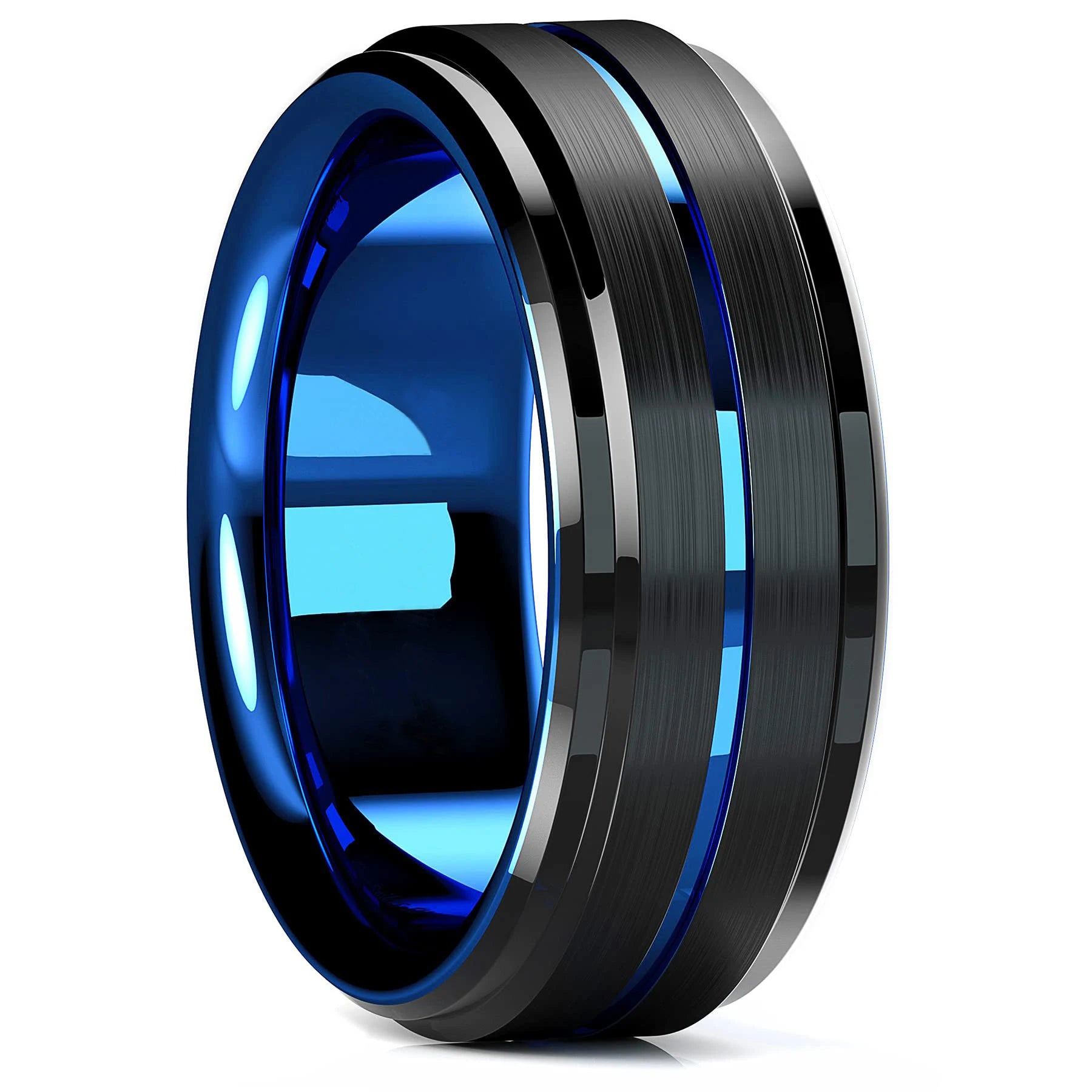 Celtic Dragon Tungsten Ring — 8mm Black Band with Blue Zircon Inlay