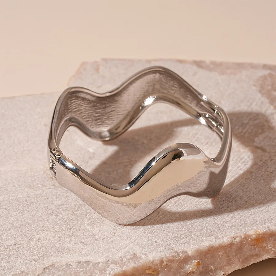 Wide Wood Bangle — Natural Beads with Rivet Detail, 18 Styles