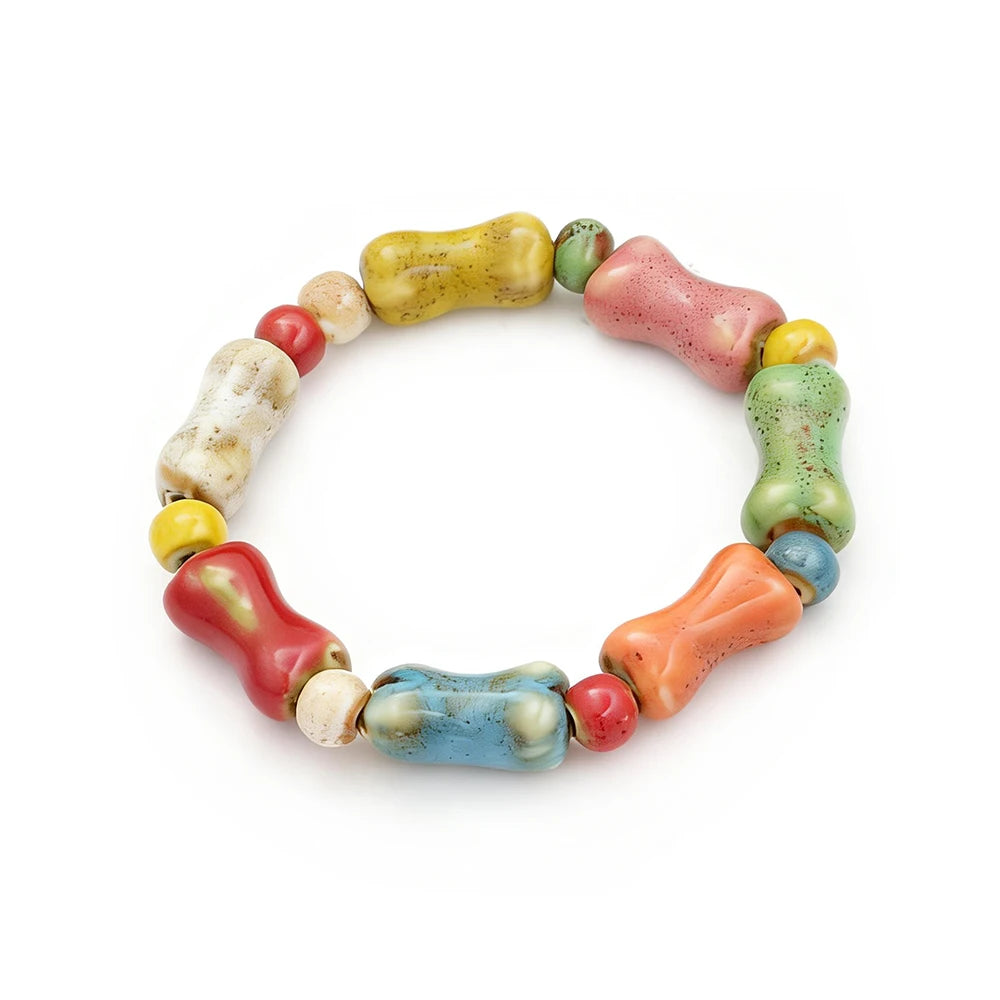 Ceramic Bead Bracelet — Adjustable Macramé Cord, Handmade Minimalist