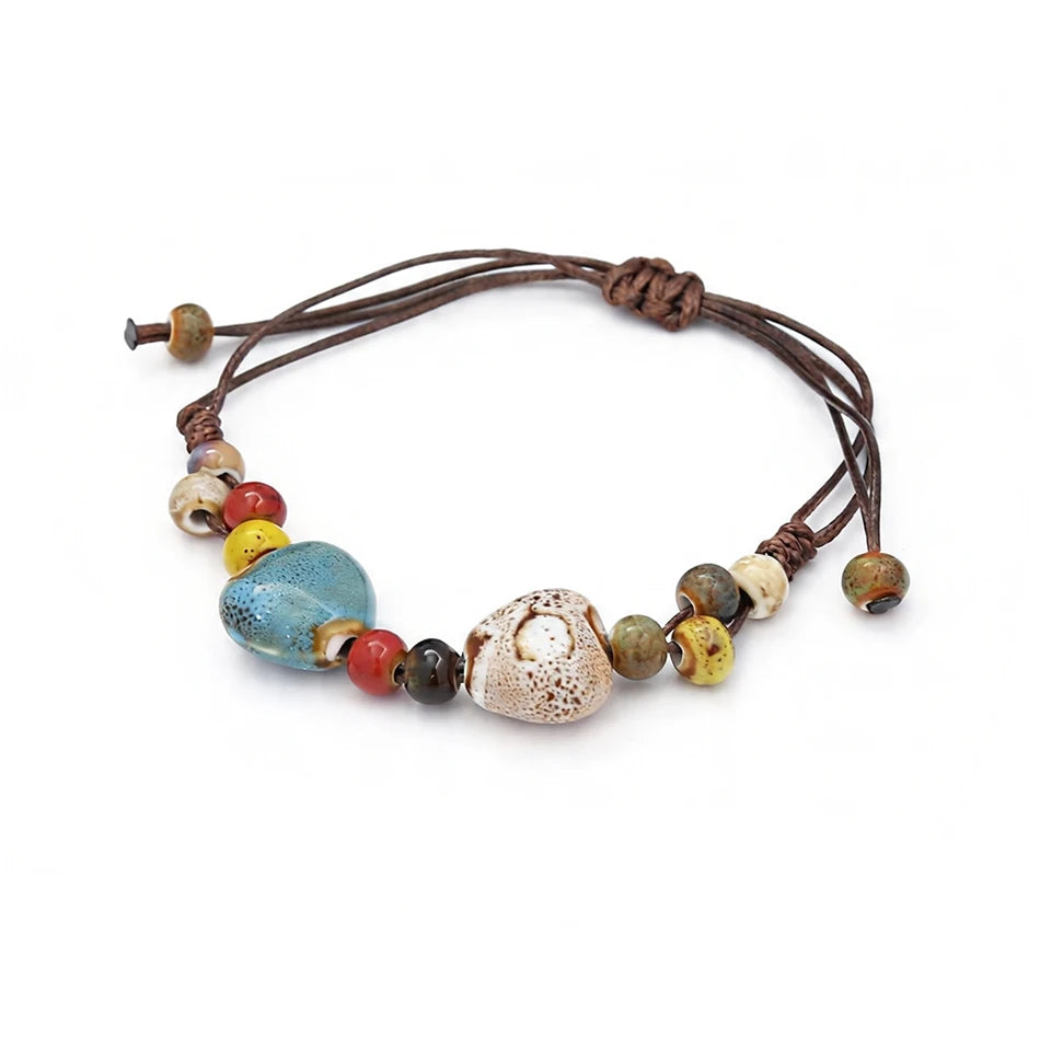 Ceramic Bead Bracelet — Adjustable Macramé Cord, Handmade Minimalist