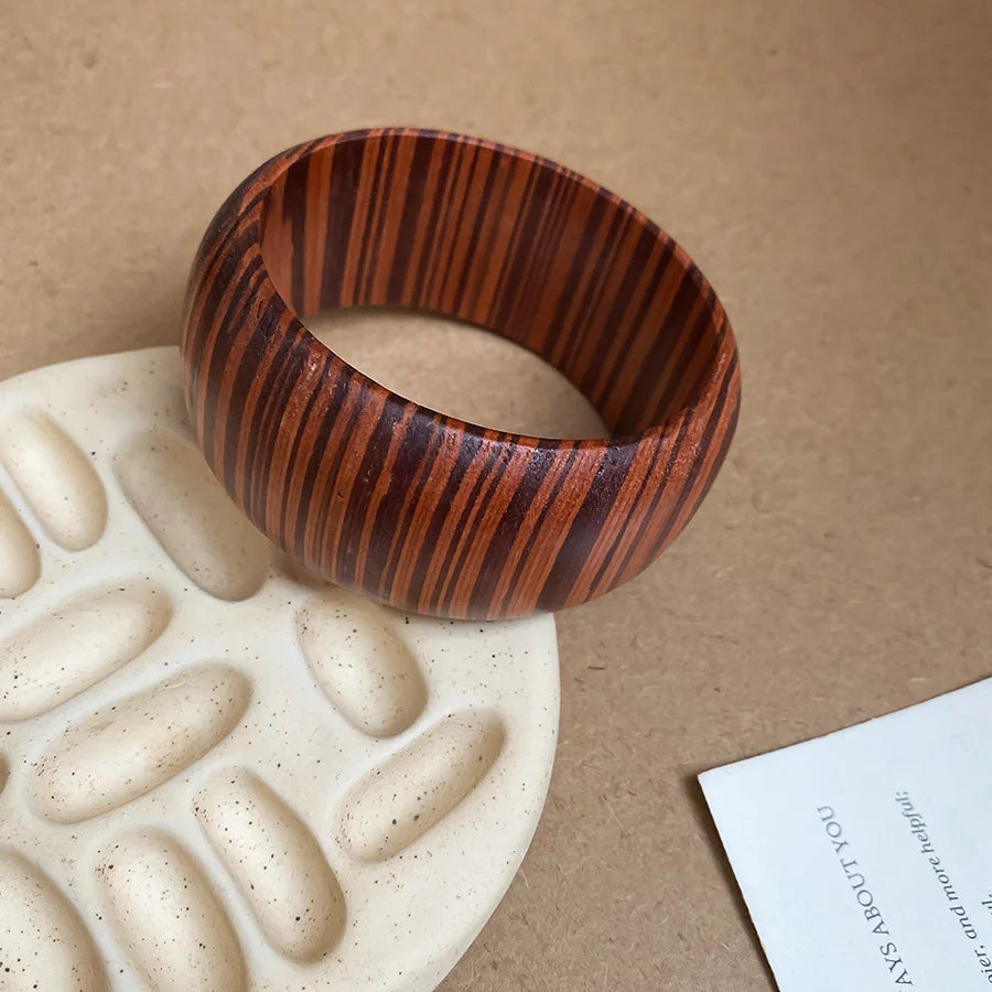 Wide Wood Bangle — Natural Beads with Rivet Detail, 18 Styles