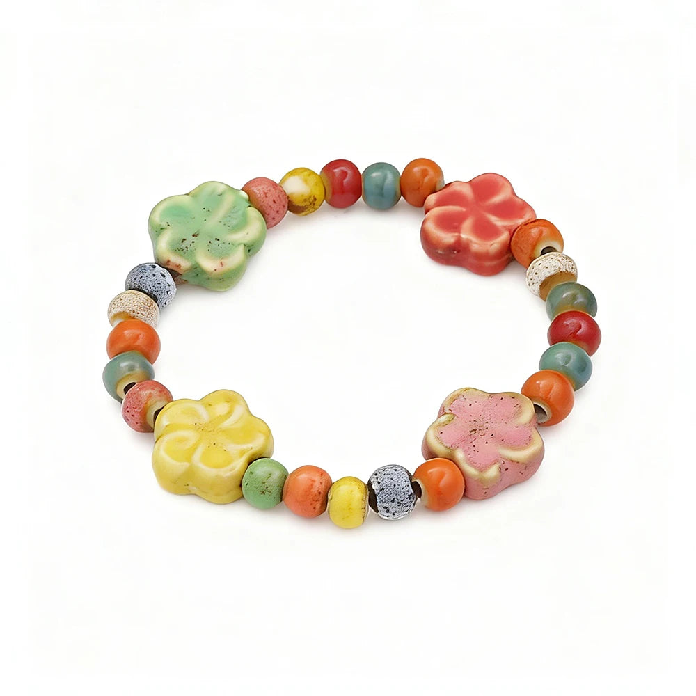 Ceramic Bead Bracelet — Adjustable Macramé Cord, Handmade Minimalist