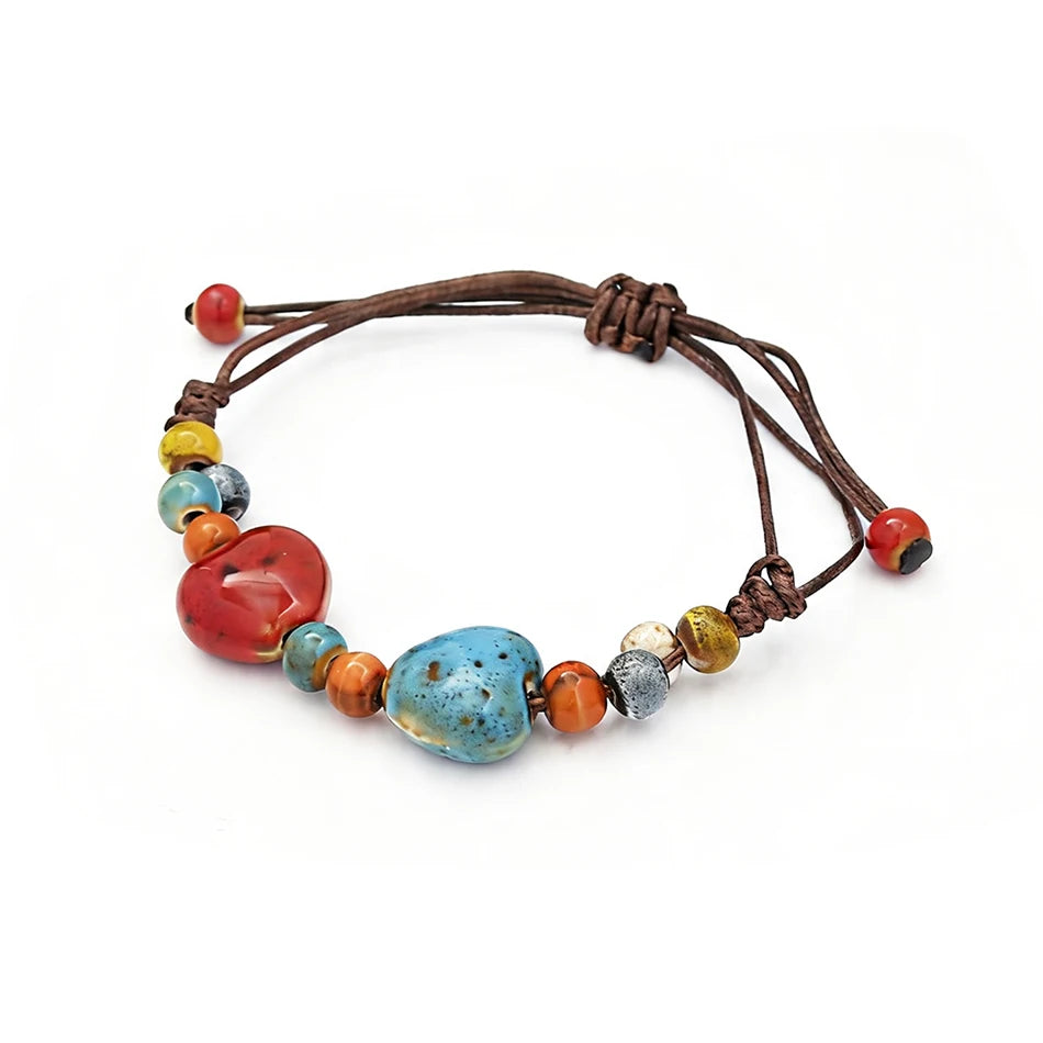 Ceramic Bead Bracelet — Adjustable Macramé Cord, Handmade Minimalist