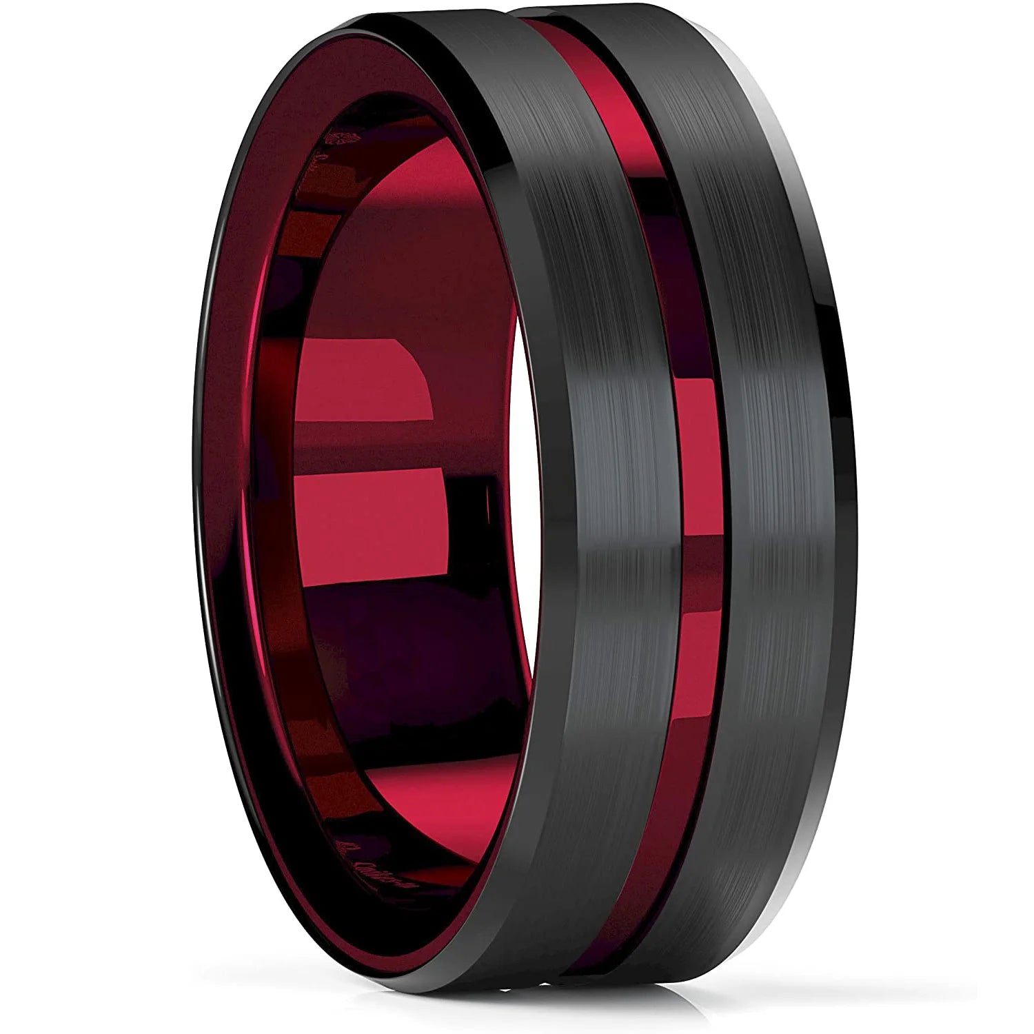 Celtic Dragon Tungsten Ring — 8mm Black Band with Blue Zircon Inlay