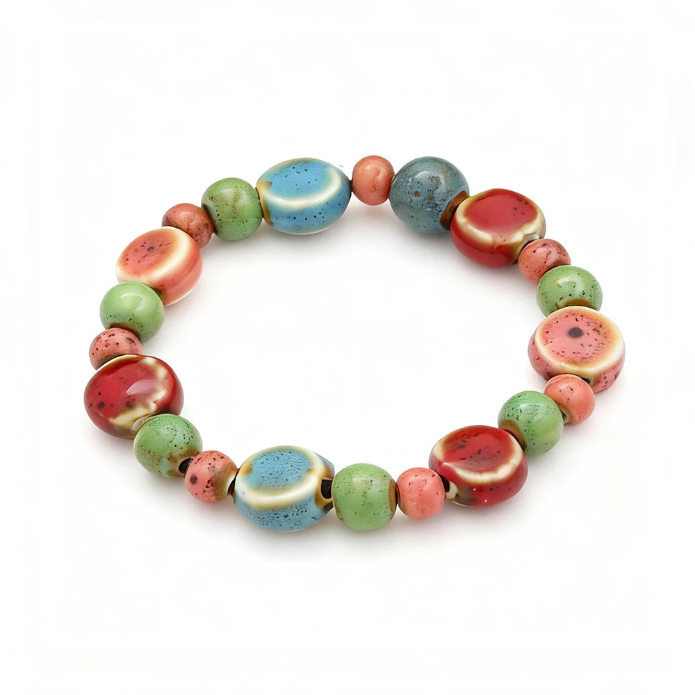 Ceramic Bead Bracelet — Adjustable Macramé Cord, Handmade Minimalist