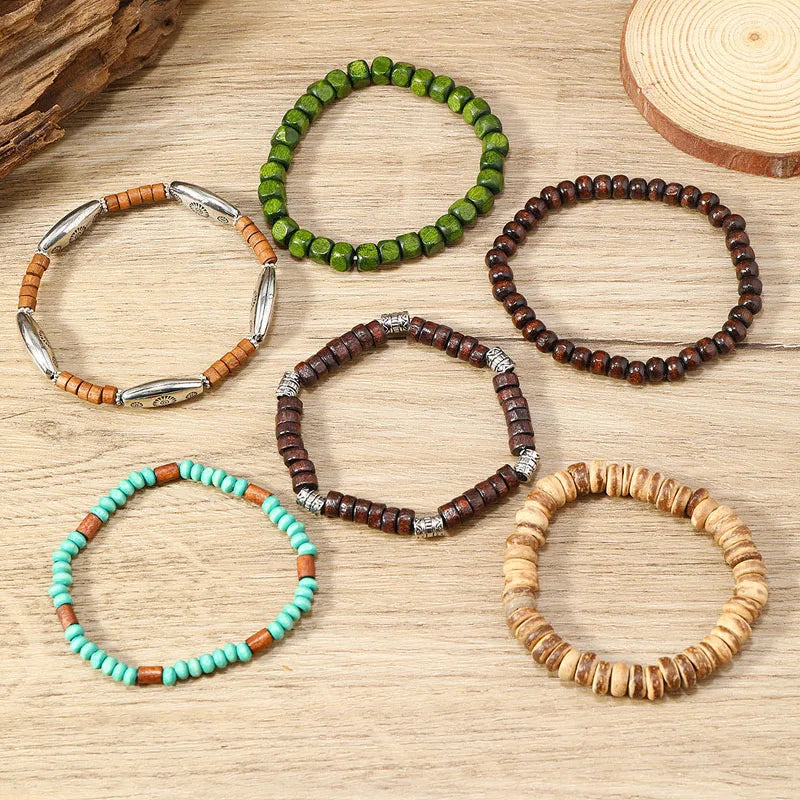 Stacked Wood Bead Bracelet Set — Handmade Bohemian Layers for Every Day