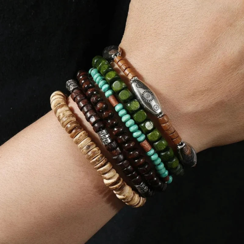Stacked Wood Bead Bracelet Set — Handmade Bohemian Layers for Every Day