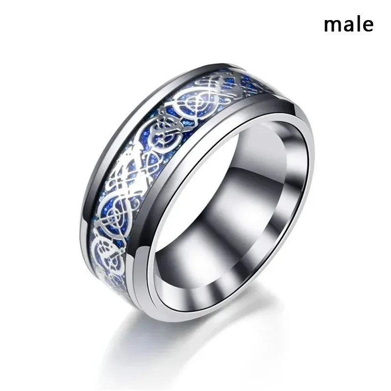 Dragon & Crown Couple Rings — Matching Stainless Steel Set for Two