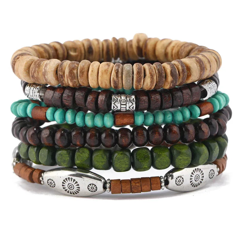 Stacked Wood Bead Bracelet Set — Handmade Bohemian Layers for Every Day
