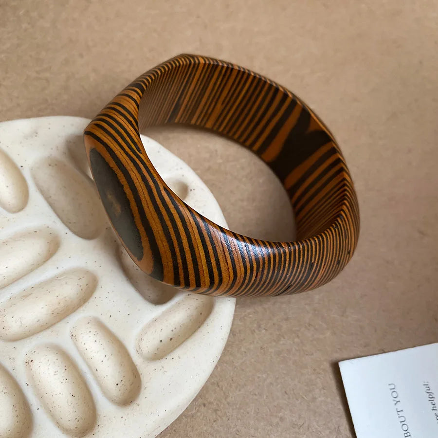 Wide Wood Bangle — Natural Beads with Rivet Detail, 18 Styles