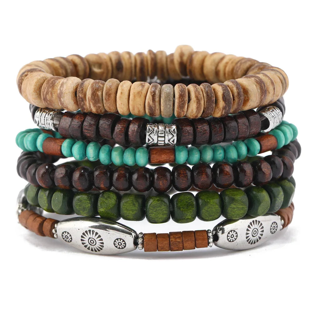 Stacked Wood Bead Bracelet Set — Handmade Bohemian Layers for Every Day