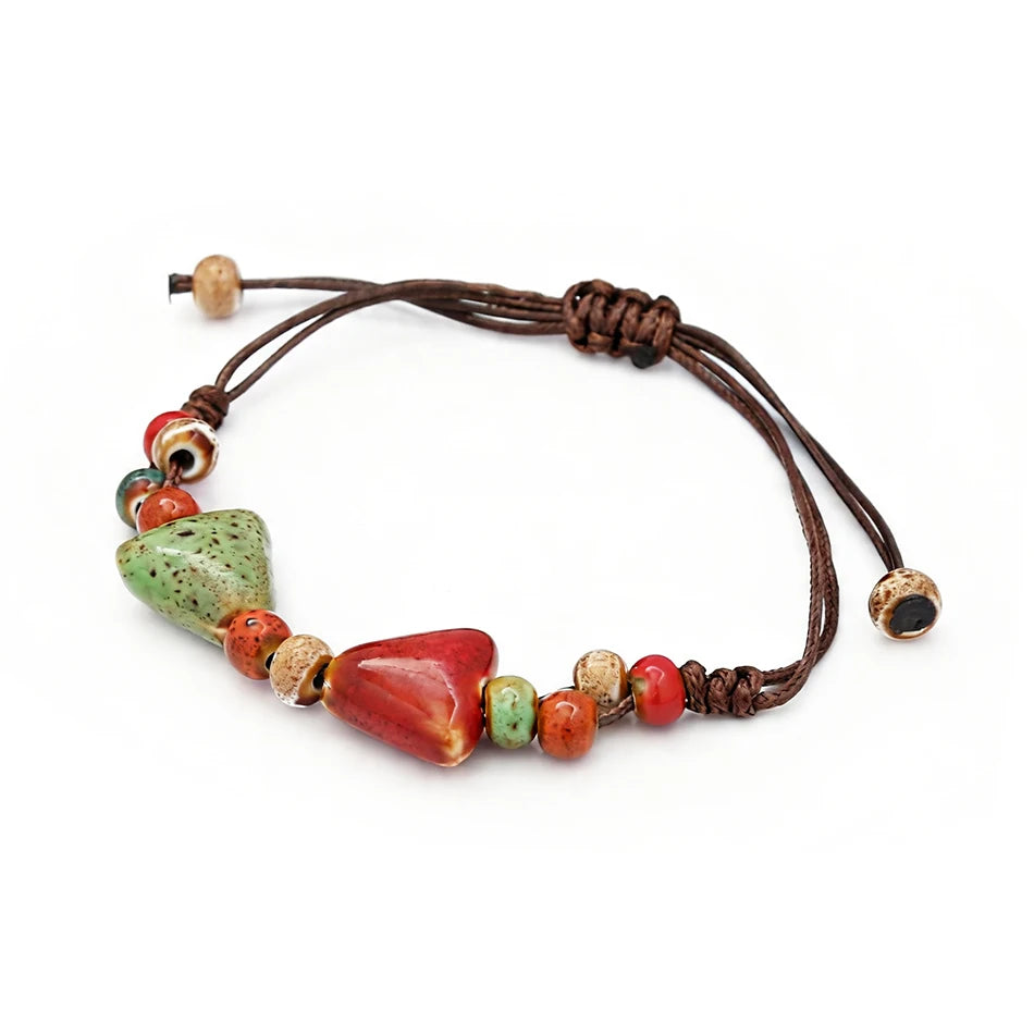 Ceramic Bead Bracelet — Adjustable Macramé Cord, Handmade Minimalist