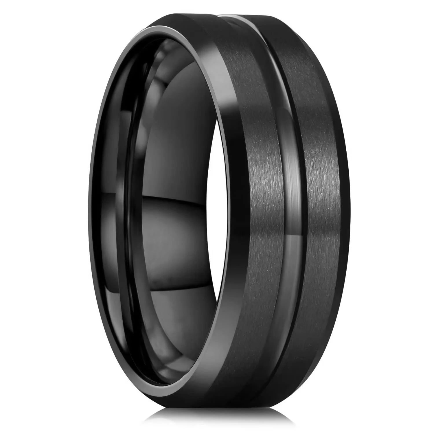 Celtic Dragon Tungsten Ring — 8mm Black Band with Blue Zircon Inlay