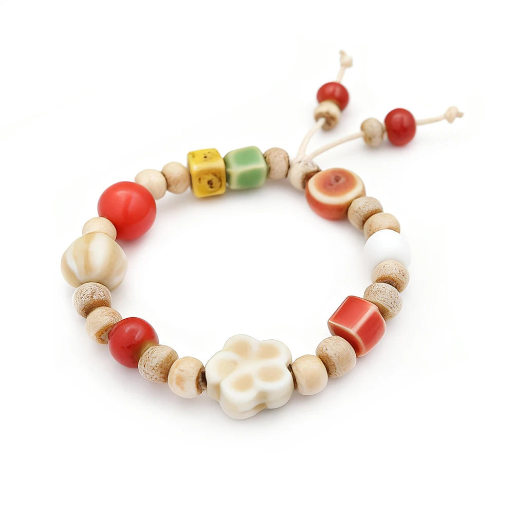 Ceramic Bead Bracelet — Adjustable Macramé Cord, Handmade Minimalist
