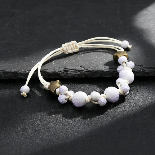 Ceramic Bead Bracelet — Adjustable Macramé Cord, Handmade Minimalist