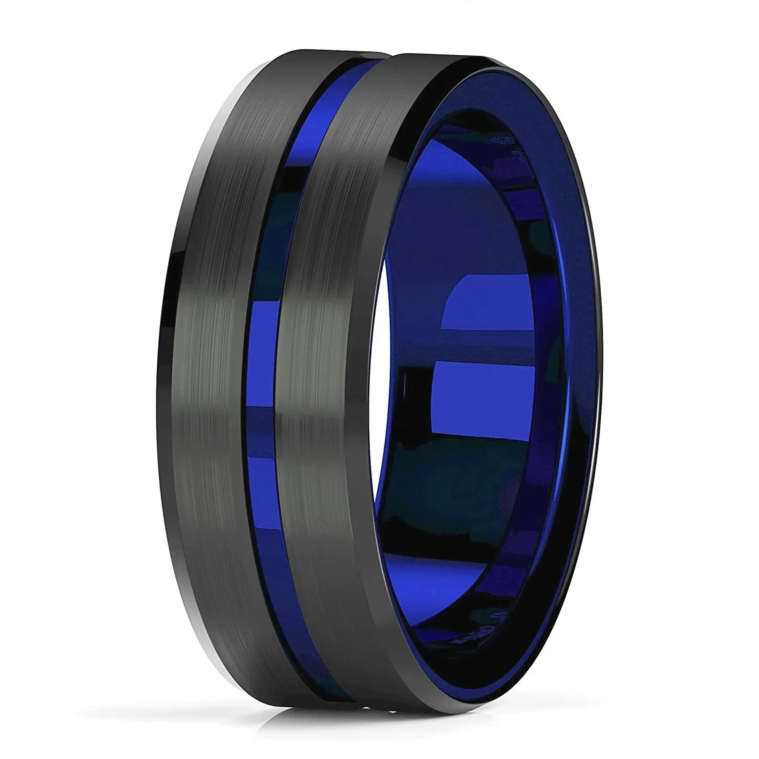 Celtic Dragon Tungsten Ring — 8mm Black Band with Blue Zircon Inlay