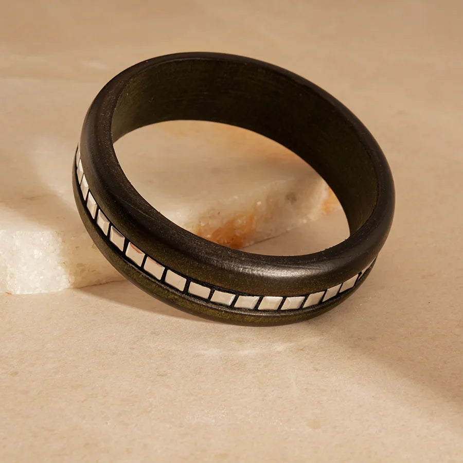 Wide Wood Bangle — Natural Beads with Rivet Detail, 18 Styles