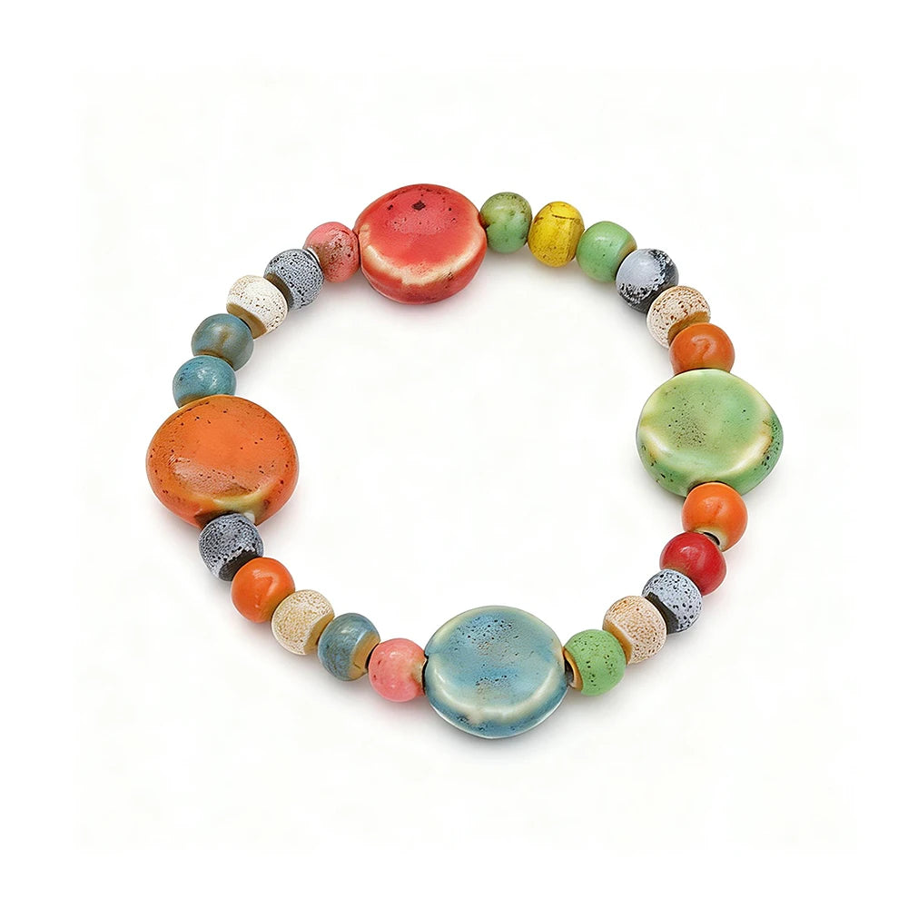 Ceramic Bead Bracelet — Adjustable Macramé Cord, Handmade Minimalist