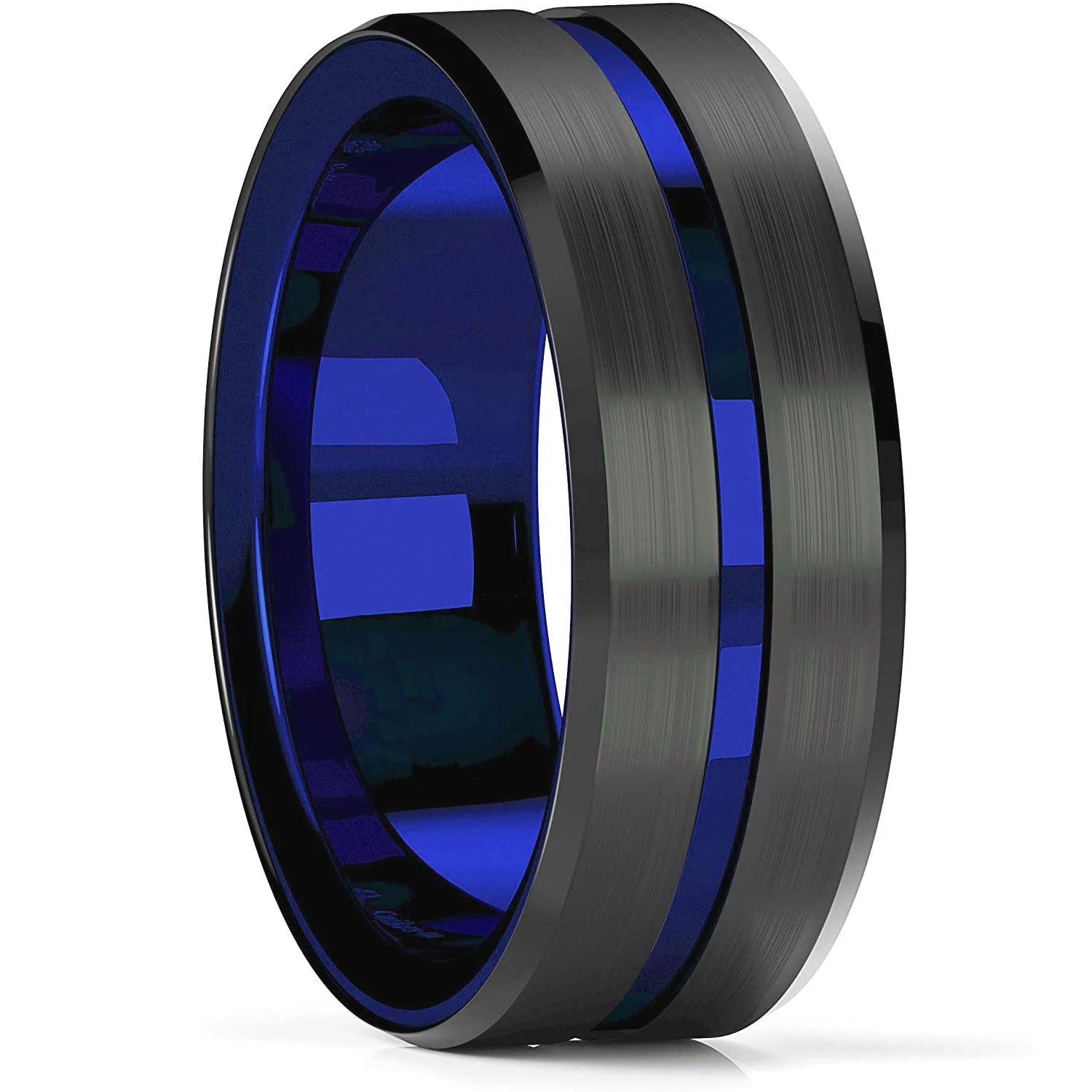 Celtic Dragon Tungsten Ring — 8mm Black Band with Blue Zircon Inlay