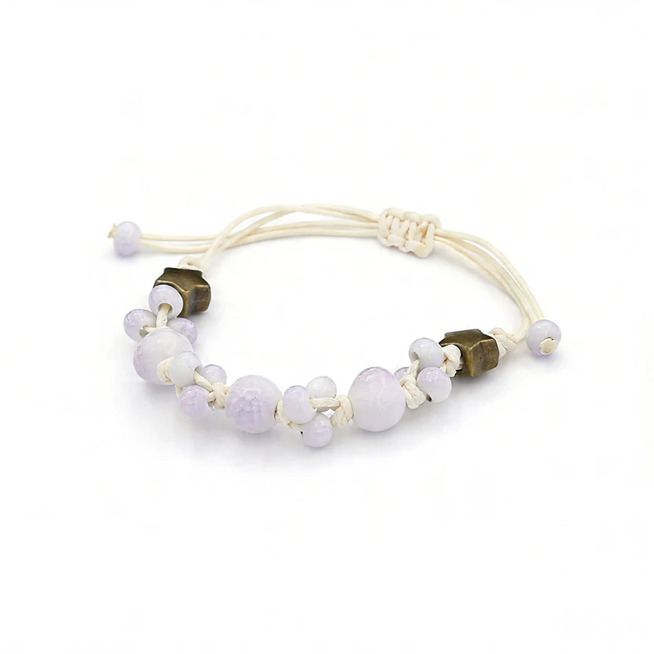 Ceramic Bead Bracelet — Adjustable Macramé Cord, Handmade Minimalist