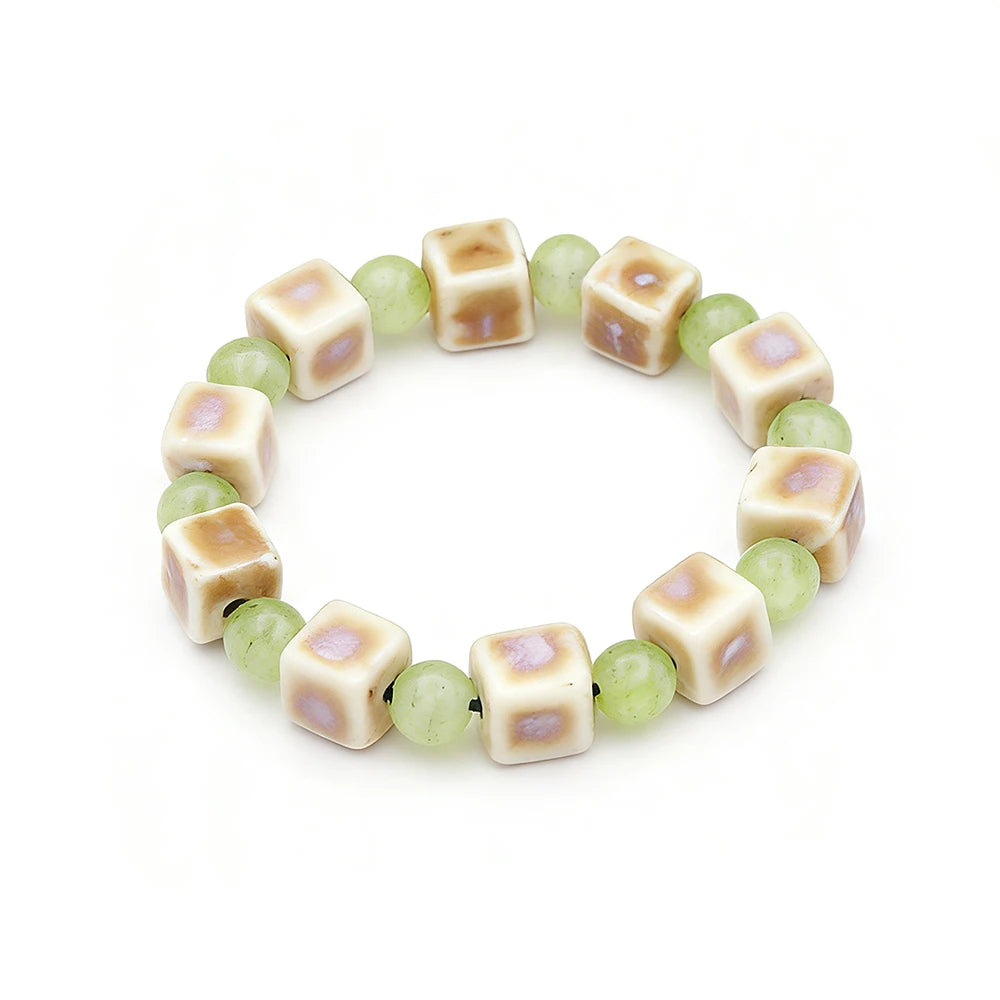 Ceramic Bead Bracelet — Adjustable Macramé Cord, Handmade Minimalist