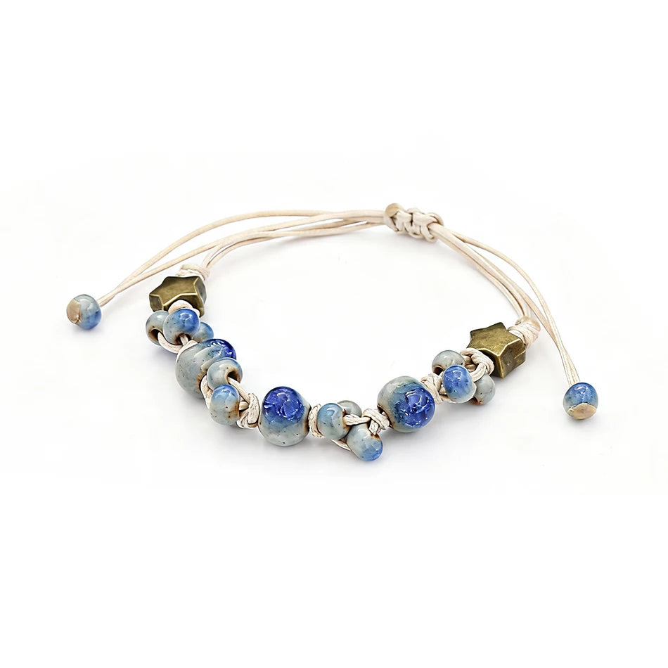 Ceramic Bead Bracelet — Adjustable Macramé Cord, Handmade Minimalist