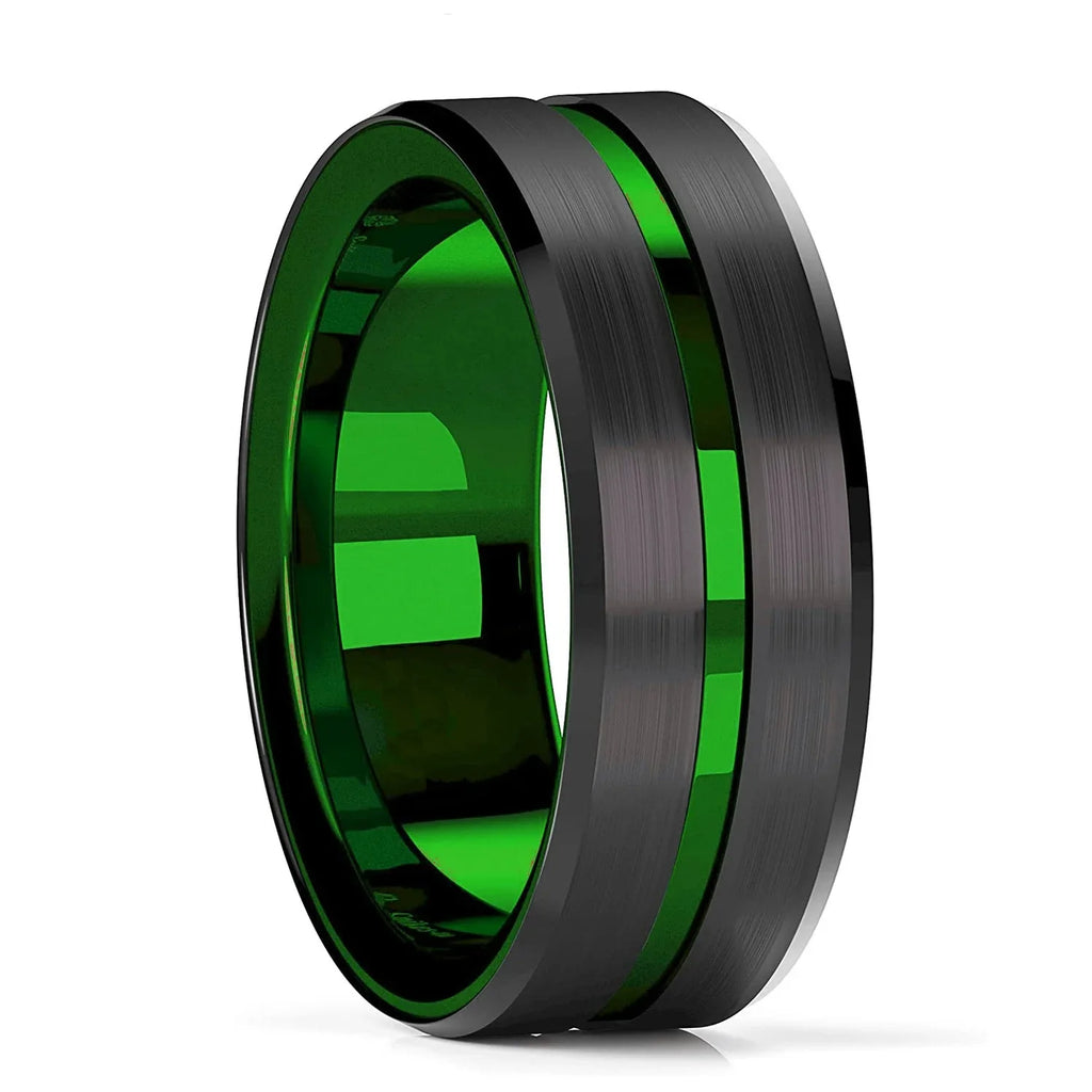 Celtic Dragon Tungsten Ring — 8mm Black Band with Blue Zircon Inlay