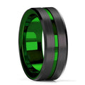 Celtic Dragon Tungsten Ring — 8mm Black Band with Blue Zircon Inlay