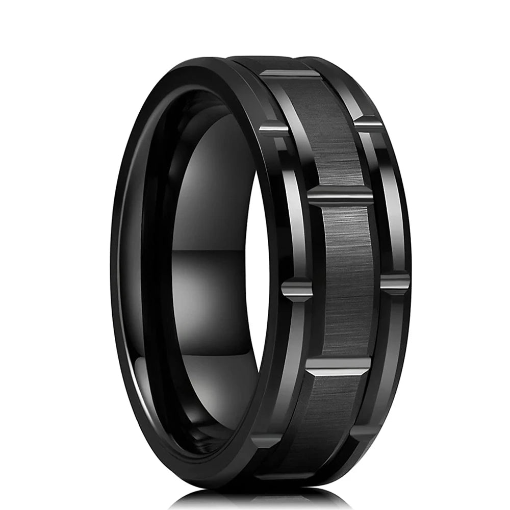 Celtic Dragon Tungsten Ring — 8mm Black Band with Blue Zircon Inlay