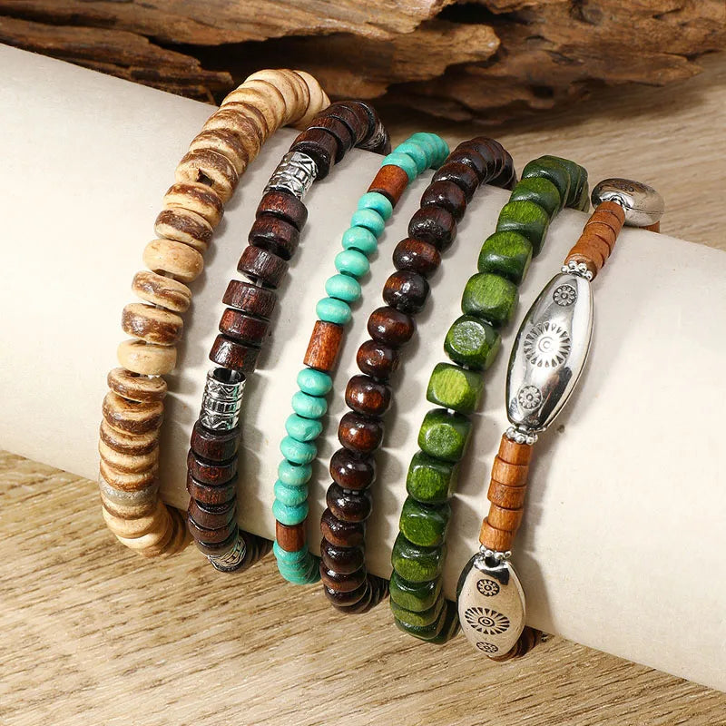 Stacked Wood Bead Bracelet Set — Handmade Bohemian Layers for Every Day