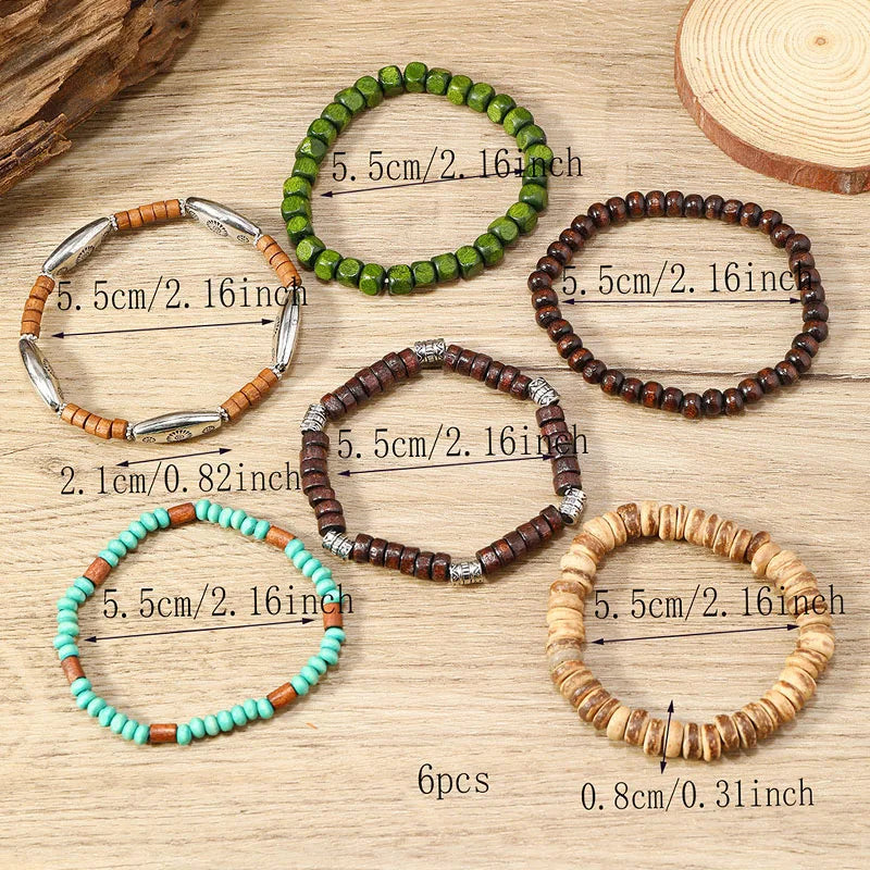Stacked Wood Bead Bracelet Set — Handmade Bohemian Layers for Every Day