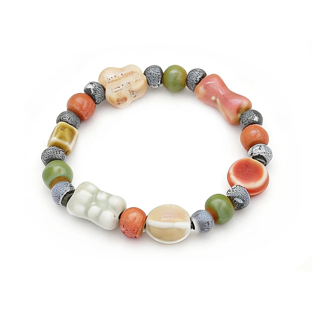 Ceramic Bead Bracelet — Adjustable Macramé Cord, Handmade Minimalist