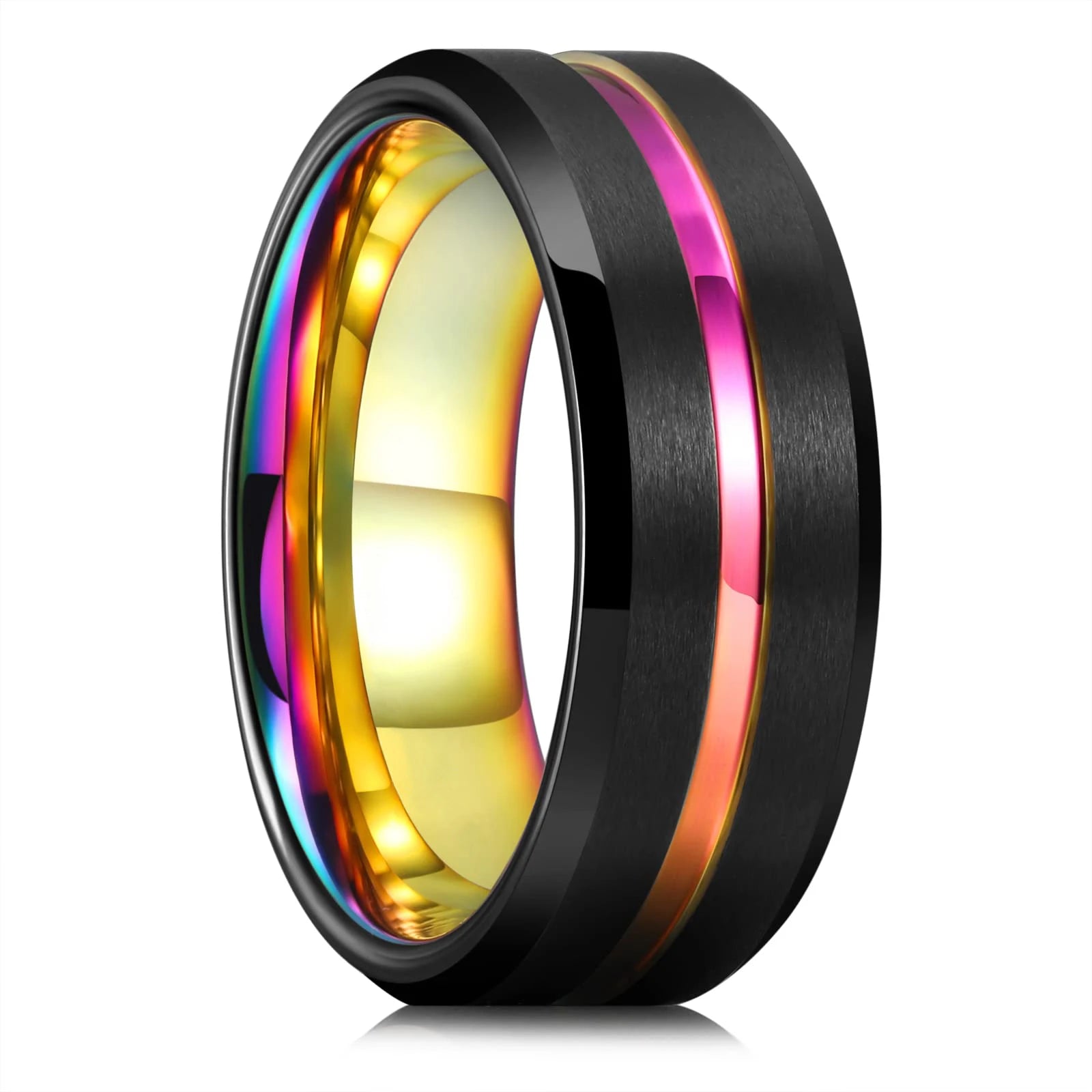 Celtic Dragon Tungsten Ring — 8mm Black Band with Blue Zircon Inlay