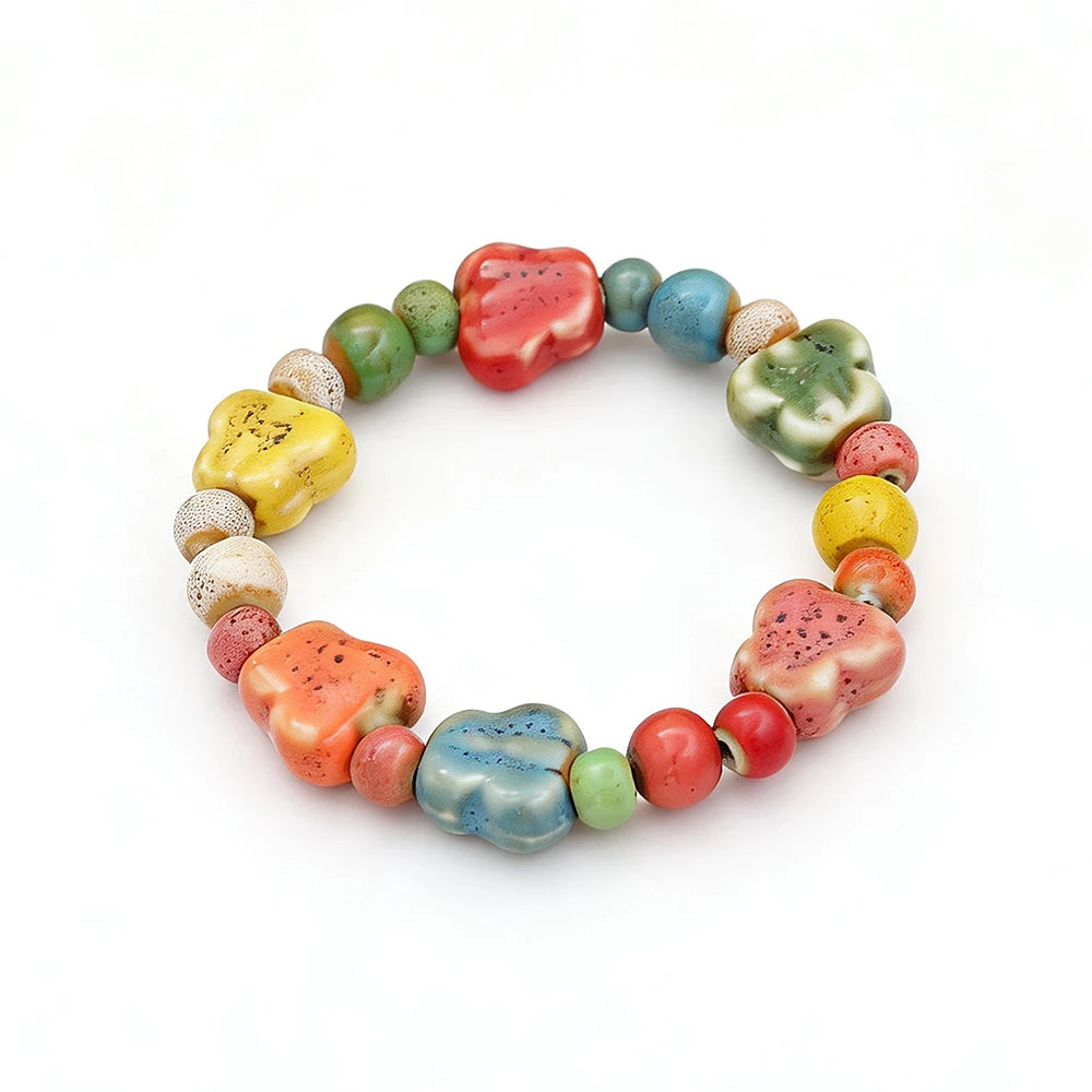 Ceramic Bead Bracelet — Adjustable Macramé Cord, Handmade Minimalist