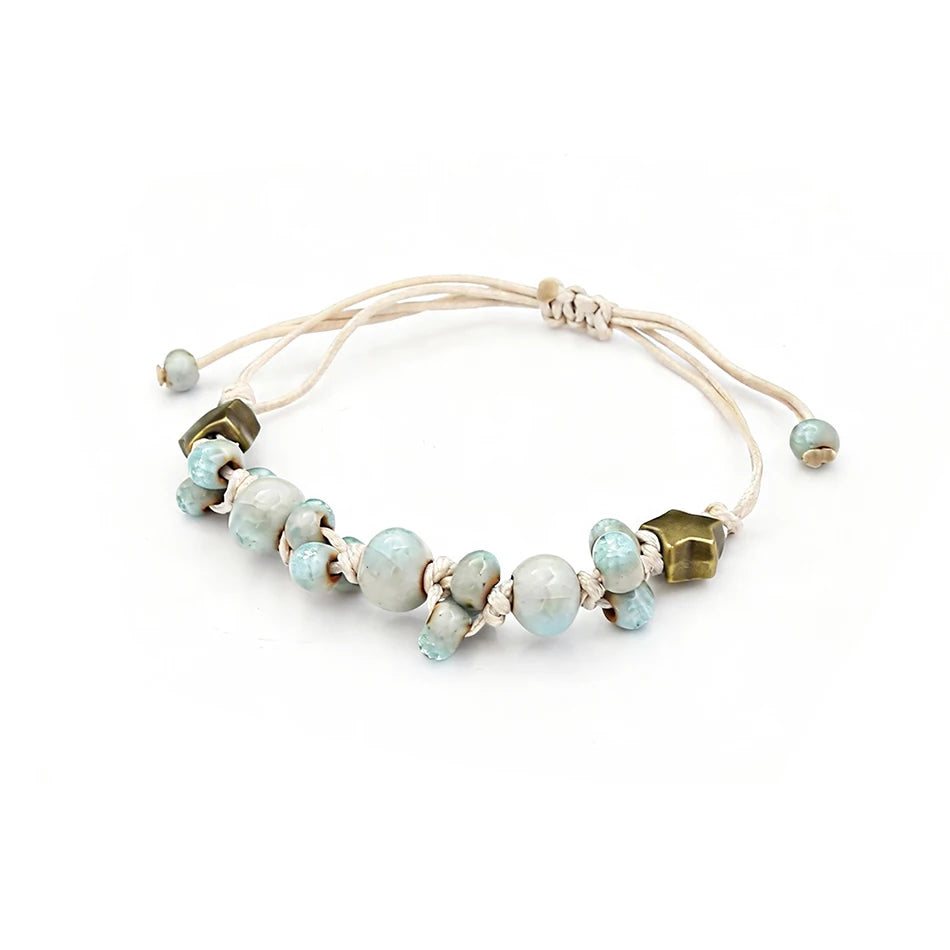 Ceramic Bead Bracelet — Adjustable Macramé Cord, Handmade Minimalist